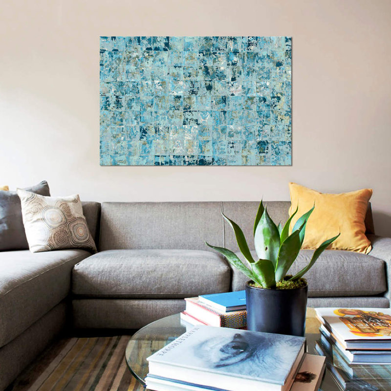 « blue tiles » par blakely ring, impression sur toile tendue, H 12 po x l 18 po x P 1,5 po, Toile tendue, Pas de tapis