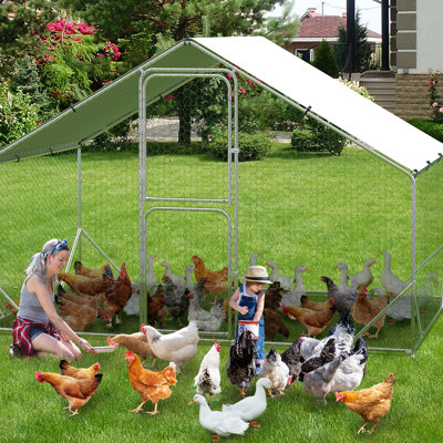 Large Metal Chicken Coop, Chicken Runs for Yard with Cover, Large Chicken Pen with Double Door, Walk in Chicken Coop for Outdoor Farm Yard (6.5'L x 9.