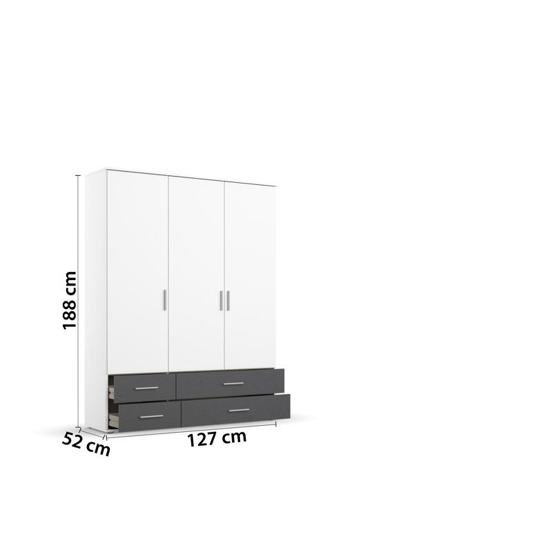 Rasant 3 Door Wardrobe, Alpine White/Metallic Grey