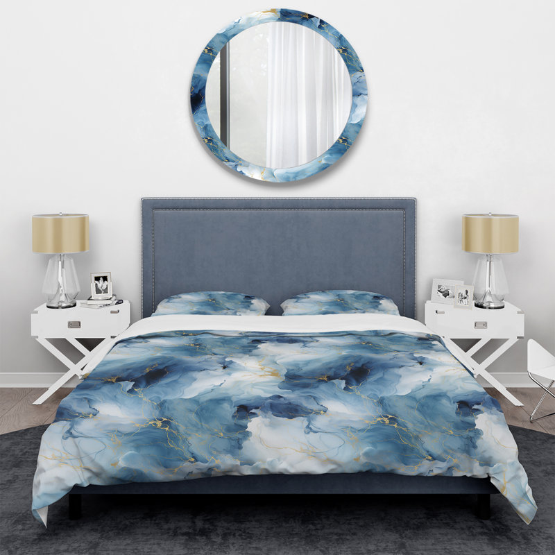 Ensemble de housse de couette Blue Ethereal Elegance, Housse de couette simple + 1 taie décorative stan