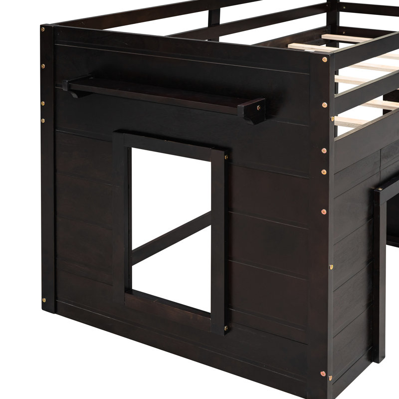 Lit mezzanine simple avec armoire pratique et tablette pour chambre d'enfant - Solide et pratique, Espresso