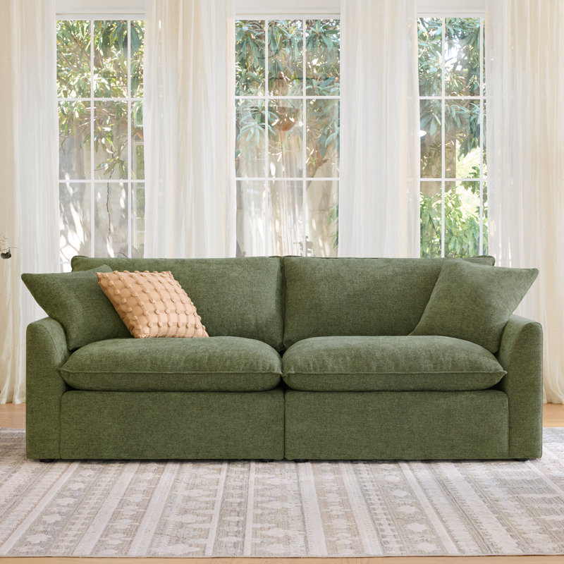 Modern Upholstered Sofa with Plush Foam Cushions & Solid Wood Frame, Moss Green, 2