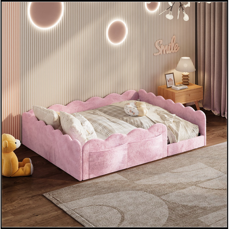 Lit double tapissier sur pied, Rose