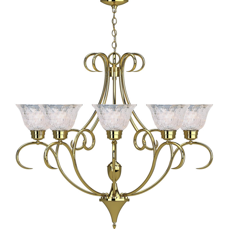Gulsen 8-Light Indoor Polished Solid Brass Classic/Traditional Chandelier with Lead Crystal Bell Glass Shades