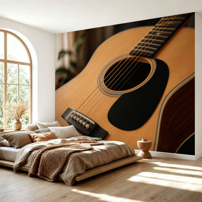 Wall Mural Peel and Stick Wallpaper Acoustic guitar wood Self-Adhesive Removable Contact Paper Wall Decor for Living Room Bedroom 69"H x 96"W