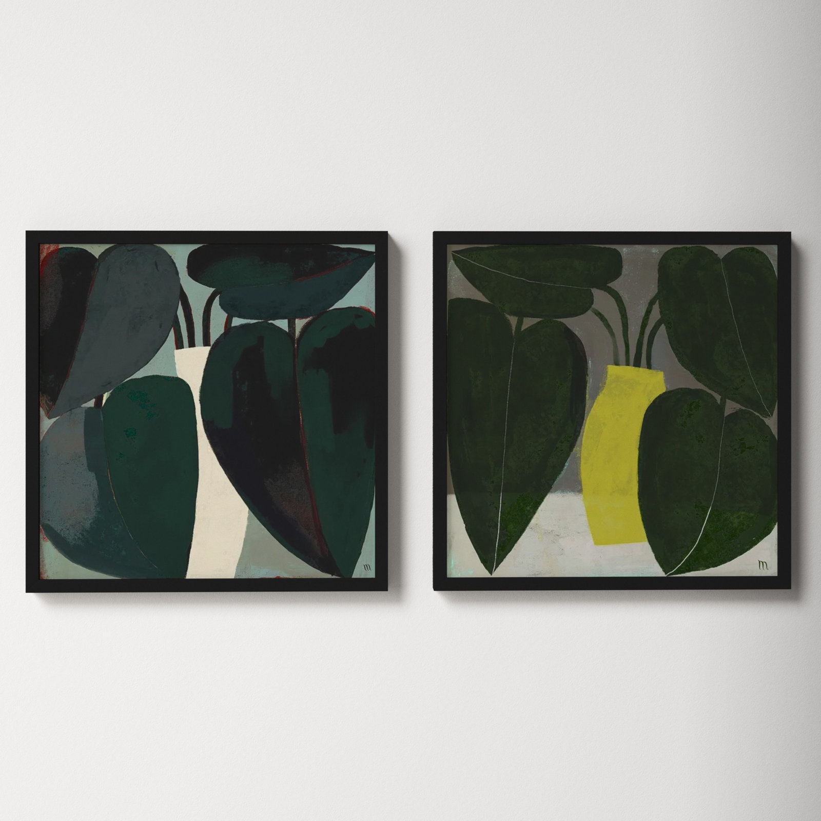 Plant "Plant" 2-Piece Painting Set, Black, 16" H x 16" W