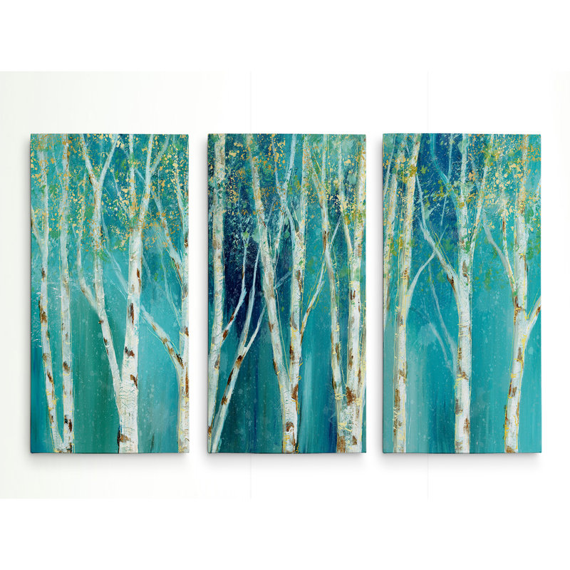 " Birch On Blue " 3 - Pieces, 32" H x 48" W x 1.5" D