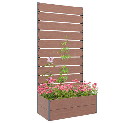 Lit de jardin surélevé avec treillis d'escalade, jardinière autoportante avec trou de drainage, jardinière d'extérieur pour terrasse, 28,25 po x 15 po x 59 po, brun