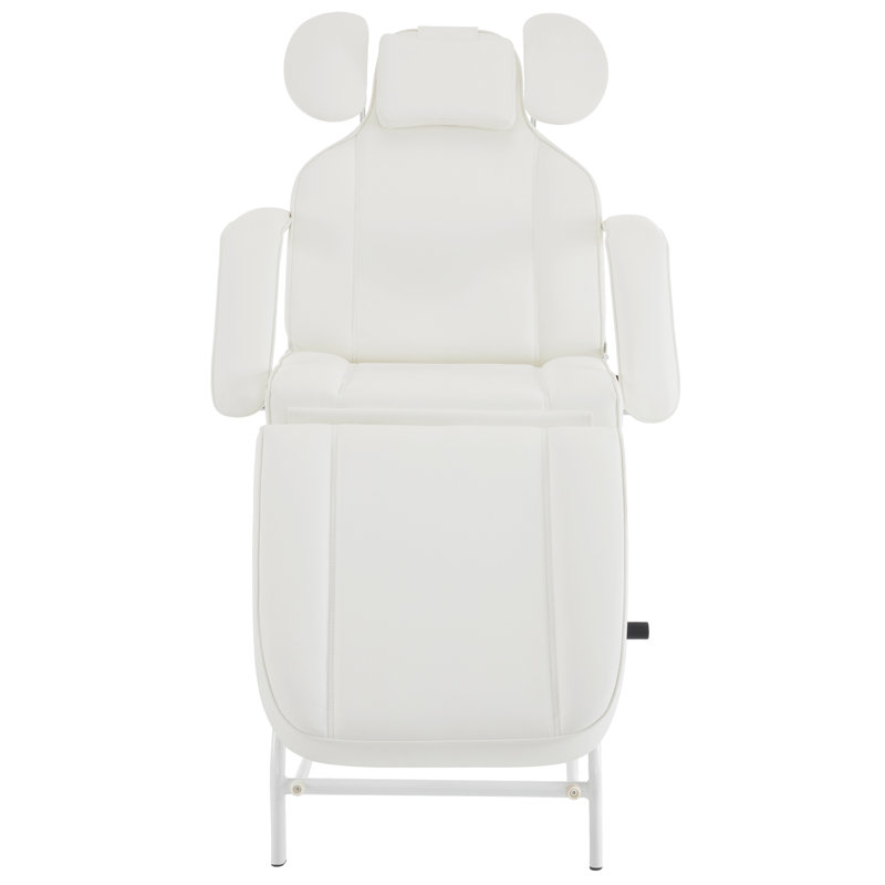Adjustable Esthetician Reclining Massage Bed for Eyelash Extension, Facial Bed with Storage Tray, White Faux Leather