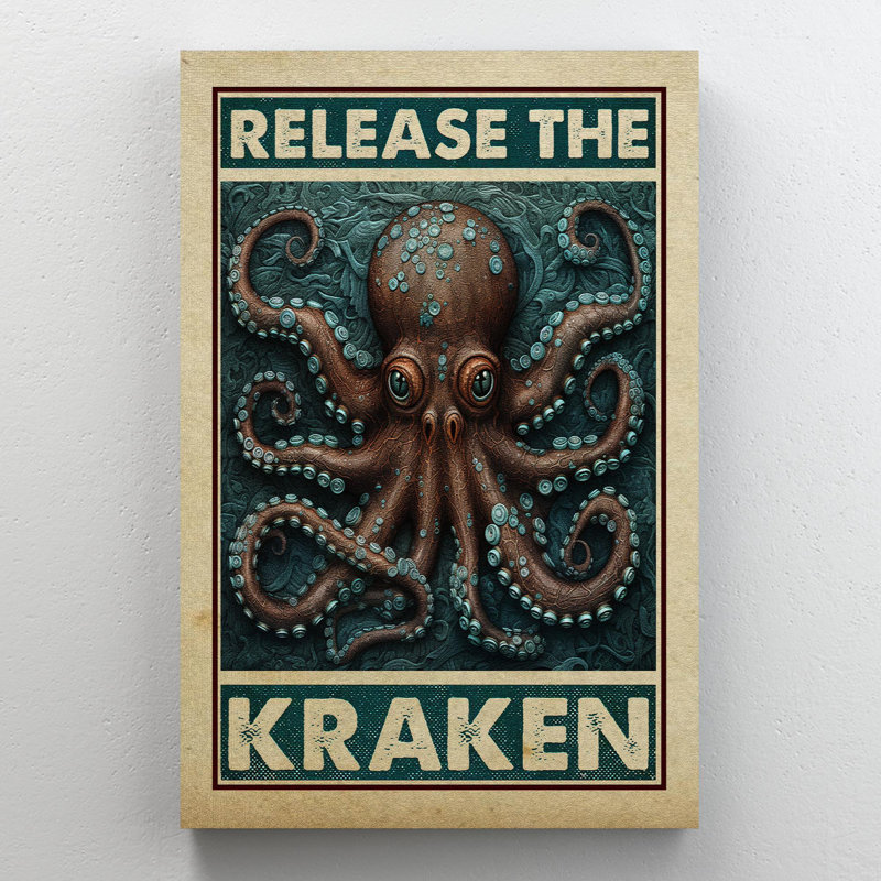 Pieuvre géante - lâcher la toile tendue de la galerie Kraken - décor animal nautique, bleu et brun