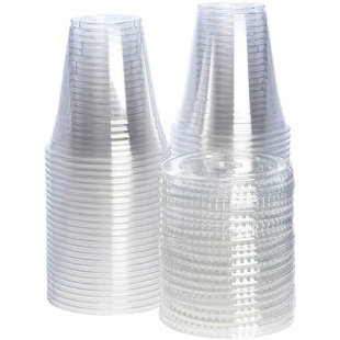 12oz Plastic Clear PET Cups with Flat Lid & Straw, for All Kinds of Beverages (Set of 100)