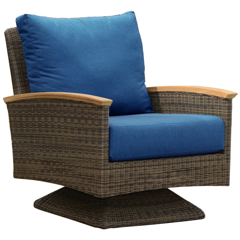 Bella Wicker Teak Outdoor Swivel Lounge Chair, Brown, Cast Lagoon Sunbrella® Plainweave