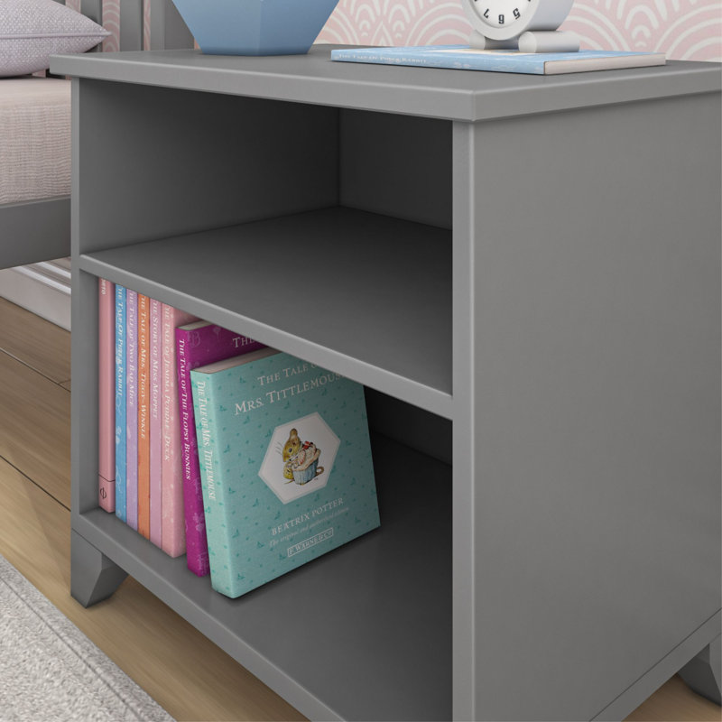  Aileana Solid Wood Tall Nightstand with Shelves, Gray