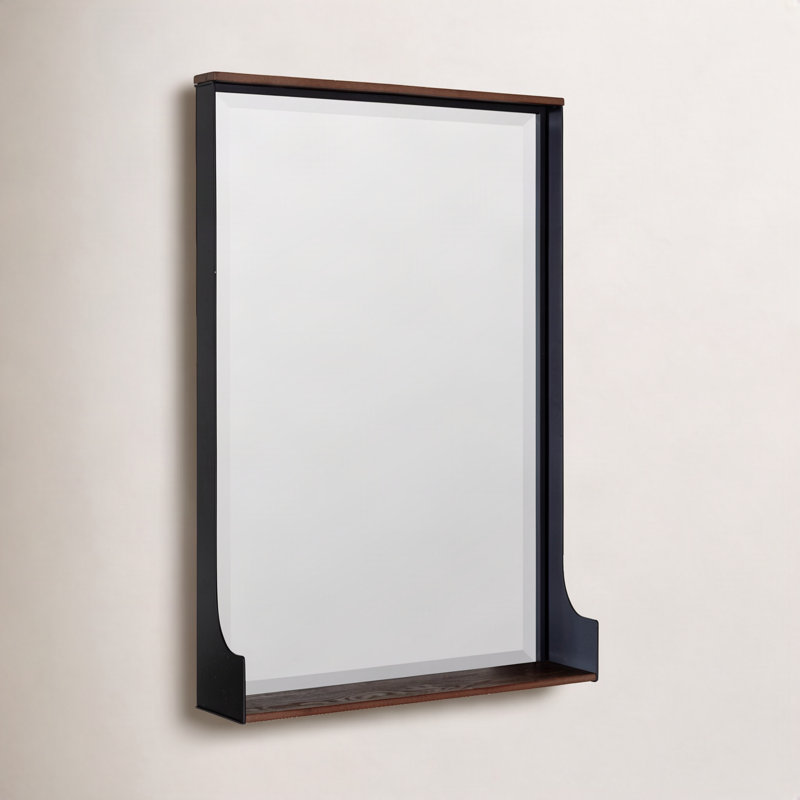 Meredith Black Metal & Dark Mahogany Wood Shelf Mirror