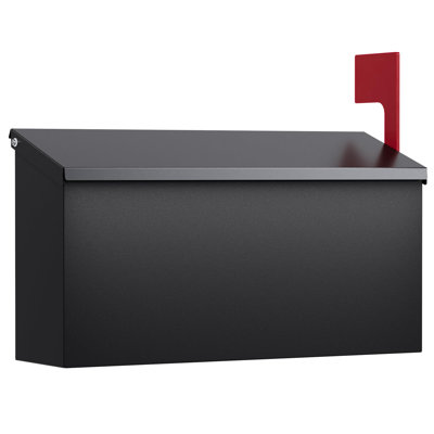 Boîte aux lettres murale pour l'extérieur de petite capacité, boîte aux lettres noire à l'épreuve de la rouille avec couvercle anti-rouille et ensemble de drapeaux rouges, acier galvanisé, boîte aux lettres résistante aux intempéries, 13 po x 4,1 po x 6,9 po