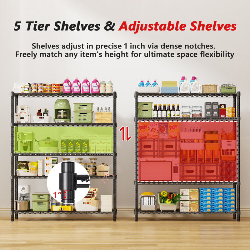 Height-Adjustable Garage Wire Shelving Unit for Kitchen, Laundry Room, Pantry, Warehouse, Basement, Black