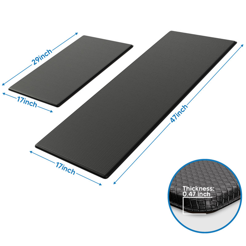 Tapis de cuisine antidérapants et antidérapants, 17"x30" + 17"x47"-0.4"Thick, Noir