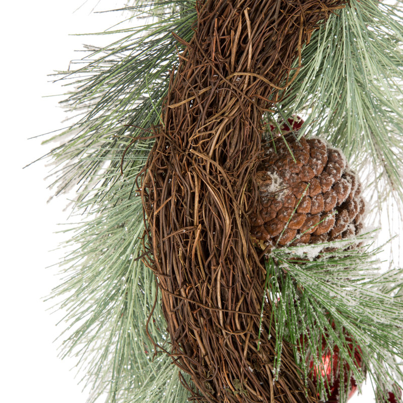 24"D Christmas Flocked Pinecone & Antler Wreath, Green
