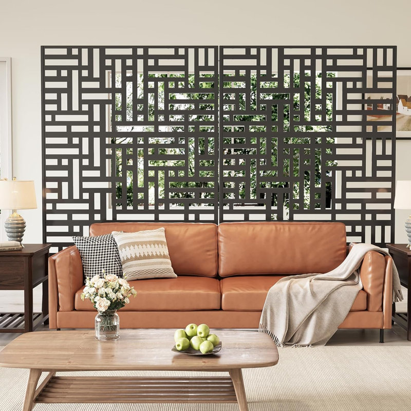 Freestanding Metal Privacy Screen, Laser Cut Decorative Garden Fence Panel with Stand, Rustproof Galvanised Steel Divider, 183x120cm, Black, Weave Style