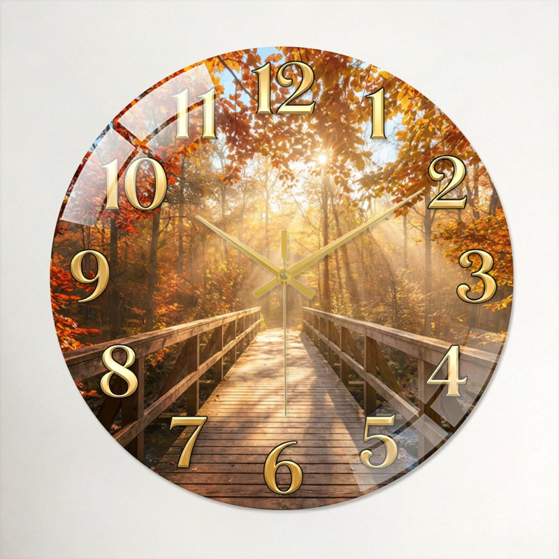 "Autumn Forest", horloge murale en verre, 40 x 40 cm (15,7 x 15,7 pouces)