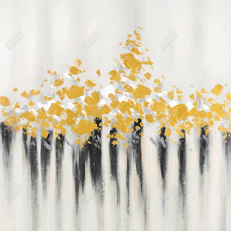 Abstract Gold Flowers Canvas | Modern Pattern Framed Decor