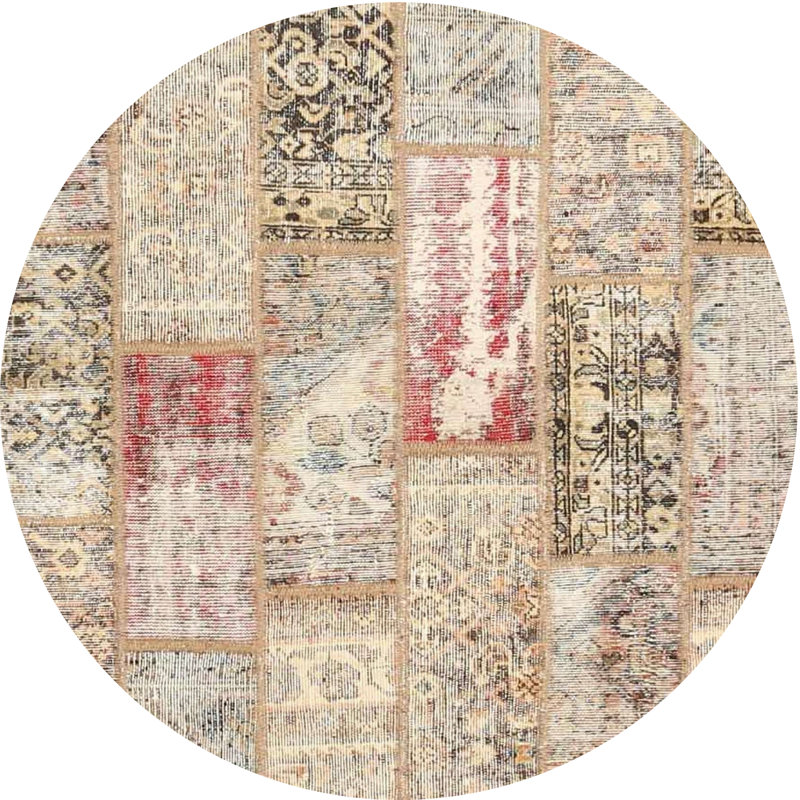 Tapis contemporain ivoire / gris clair, Rond 5 pi