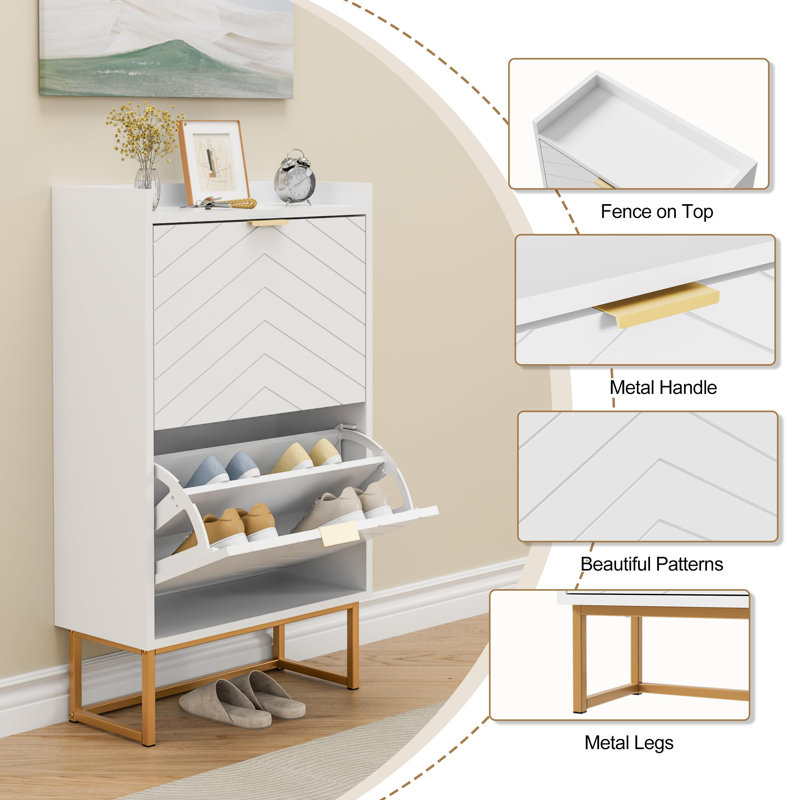 10 Pair Flip Down Shoe Storage, White