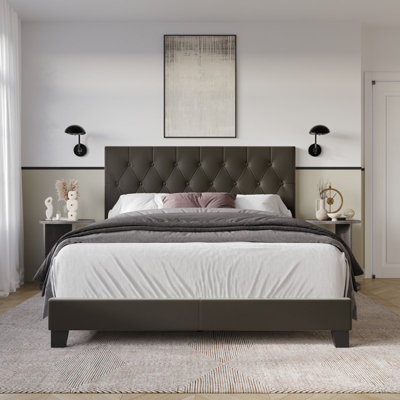 Omaha Tufted Upholstered Panel Bed, Full, Dark Brown
