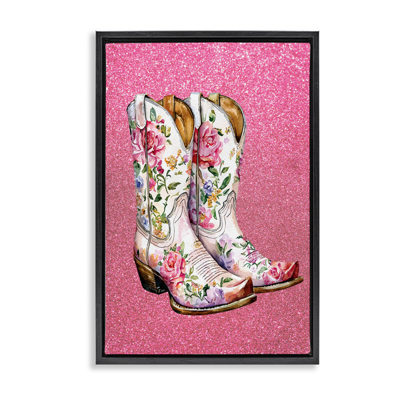 Cadre flottant à motif de bottes de cow-boy à motif floral brillant, design avec lettres et doublure, H 25 po x l 17 po