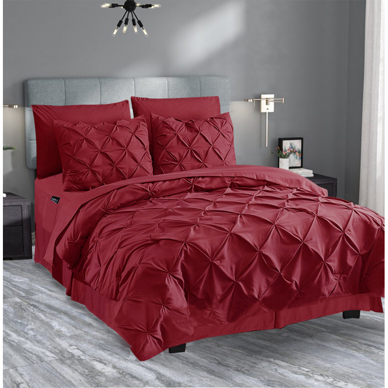 Polyester Box Stitch Comforter, Burgundy, Queen Comforter + 5 Additional Pieces