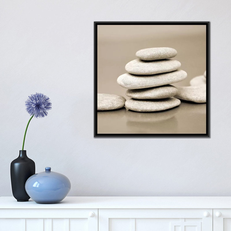 " Zen Pebbles I " by PhotoINC Studio, 18" H x 18" W x 1.5" D, No Matte, Black Framed Canvas