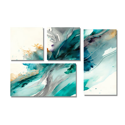 Celebrations In Turquoise Shades Of Blue V - Modern Canvas Prints 4 Pieces