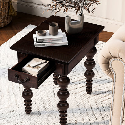 - Table de bout en bois massif de couleur avec tiroir, idéale pour le côté ou le chevet, placage de table, conception unique des pieds, installation de chevet avec tiroir à installation rapide et facile, table étroite rétro, pieds de conception à bulles, rangement