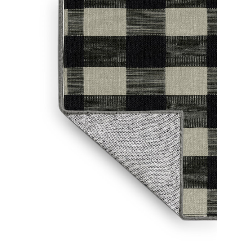 Machine Washable Checkered Gray Area Rug
