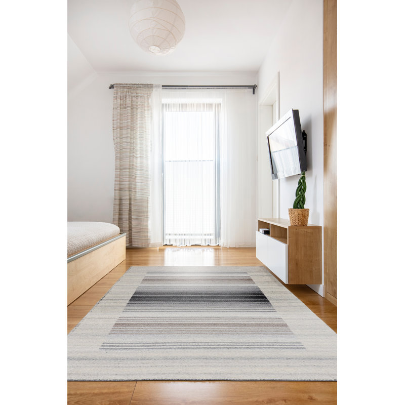 Tapis réversible en laine tissée à plat et en viscose à tissage plat gris Durry, Rectangle 3 pi x 5 pi