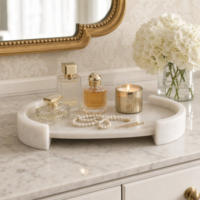 Plateau décoratif décoratif en sélénite pour la cuisine Home Decor - Plateau repose-pieds traditionnel pour table basse et présentoir à bijoux - 15 po, blanc