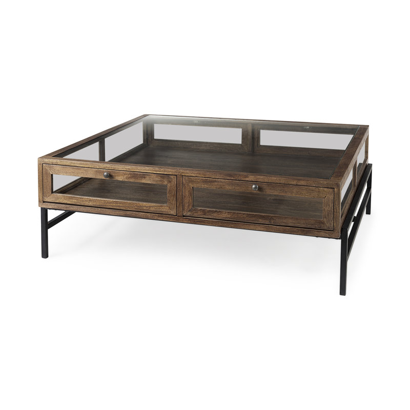 Warner Coffee Table with Storage, 15" x 43.5" x 42", Medium Brown, Black