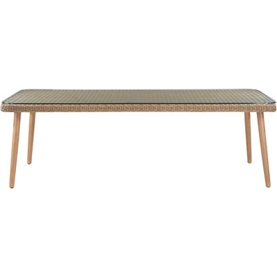 Avishay 96" Natural Tempered Glass Top And Wicker Outdoor Patio Dining Table