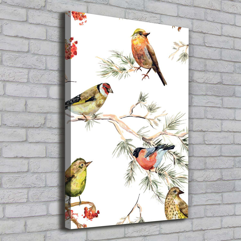 Birds And Conifers - Wrapped Canvas Print