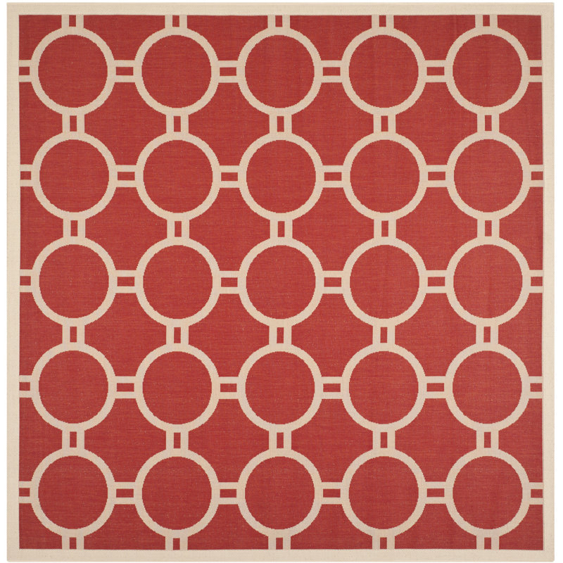 Arneshia Geometric Red/Bone Area Rug, Square 7'1"