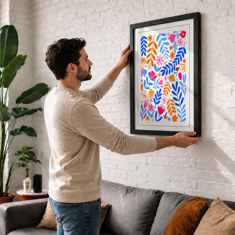 Scattered Botanicals Botanical - Framed Print, A2 - 59.4 x 42.0 cm, Black