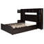 Grand lit avec finition en bois et rangement - Armoire solide, support de tablette pour une chambre tranquille avec des prises pratiques