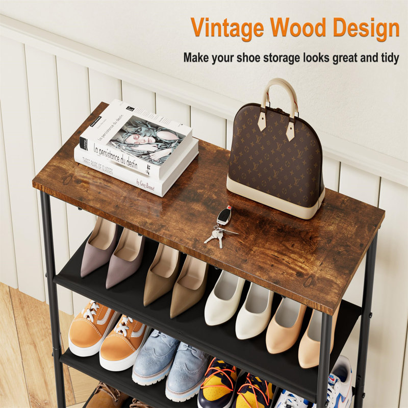 16 Pair Shoe Rack, Black/Rustic Brown