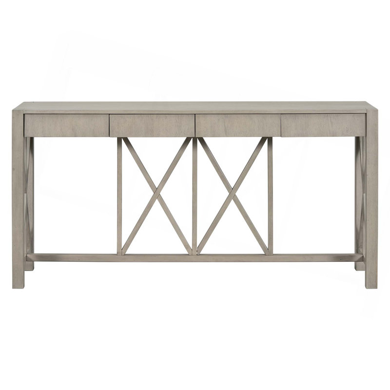 60''Acacia Veneer Console Table With 4 Spacious Drawers And Open Bottom Storage,Farmhouse Sofa Table For Living Room,Kitchen,Dining Room,Hallway