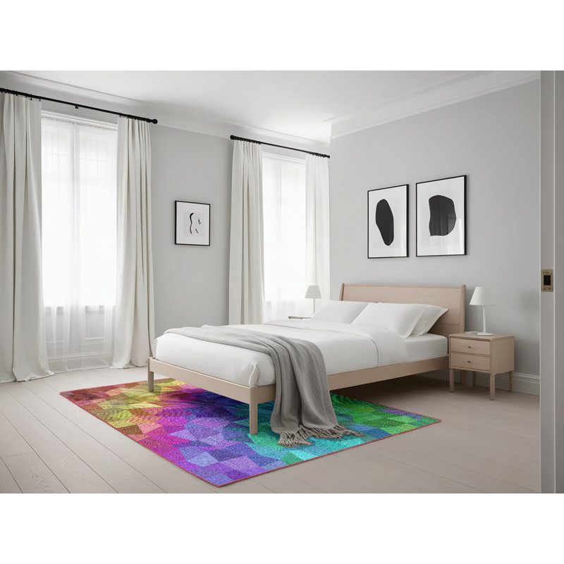 Tapis rose à motifs/bleu aqua/vert zone verte, Rectangle 5 pi x 7 pi