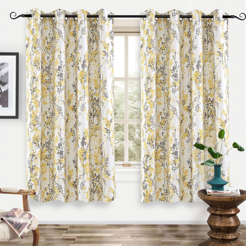 Rideaux de fenêtre Aalayjah , Jaune doré / gris, L 52 po x L 63 po