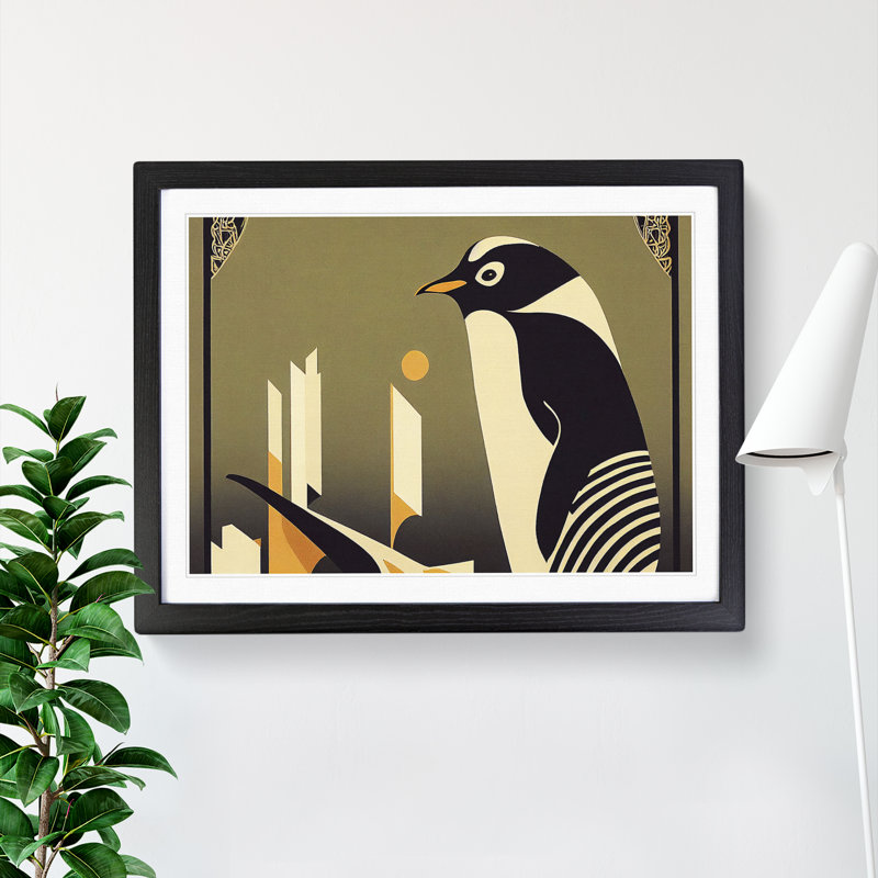 XH1022-6871X Penguin Art Nouveau Vol.2 - Single Picture Frame Print, Black Framed, 34cm H x 46cm W x 2cm D
