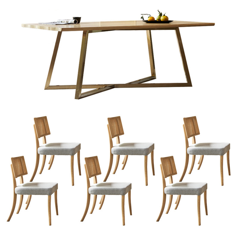 Stainless steel solid wood dining table set, 30.12"H x 70.87"L x 35.43"W