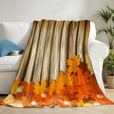 Jeté en molleton jaune ultra doux en flanelle, feuilles d'automne