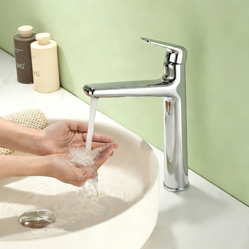 Single Hole Bathroom Vessel Faucet With Drain Assembly Single Handle Bathroom Vessel Sink Faucets Modern Tall Bathroom Vanity Basin Taps With Valve